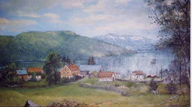 b1_Naustdal.jpg - Naustdal ca. 1920 - Avfotografert av et maleri av Orheim. Photo of painting by Orheim.